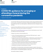 COVID-19: guidance for managing a funeral during the coronavirus pandemic [Updated 23rd October 2020]